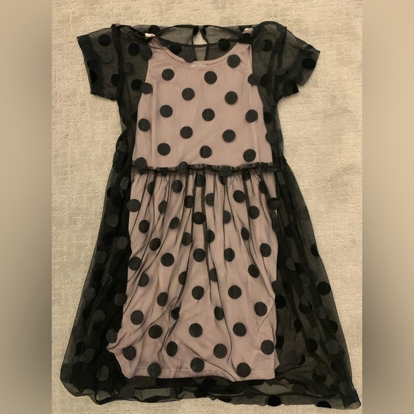 H&M KIDS GIRL Polka Dot Sheer Mesh Black Dress with Lining. Size 9/10Y. EUC - Picture 3 of 3